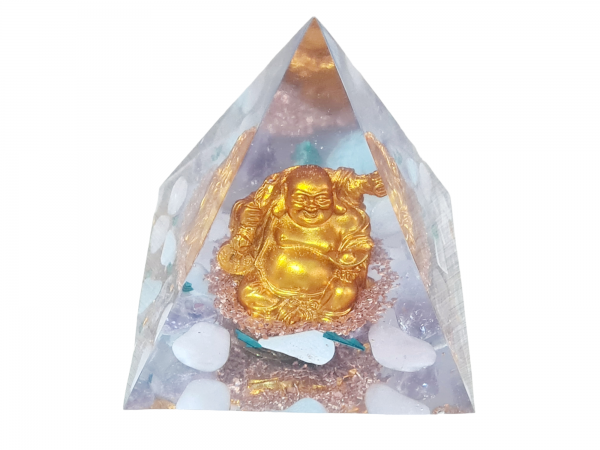 Orgonite pyramide bouddha rieur fleur de vie